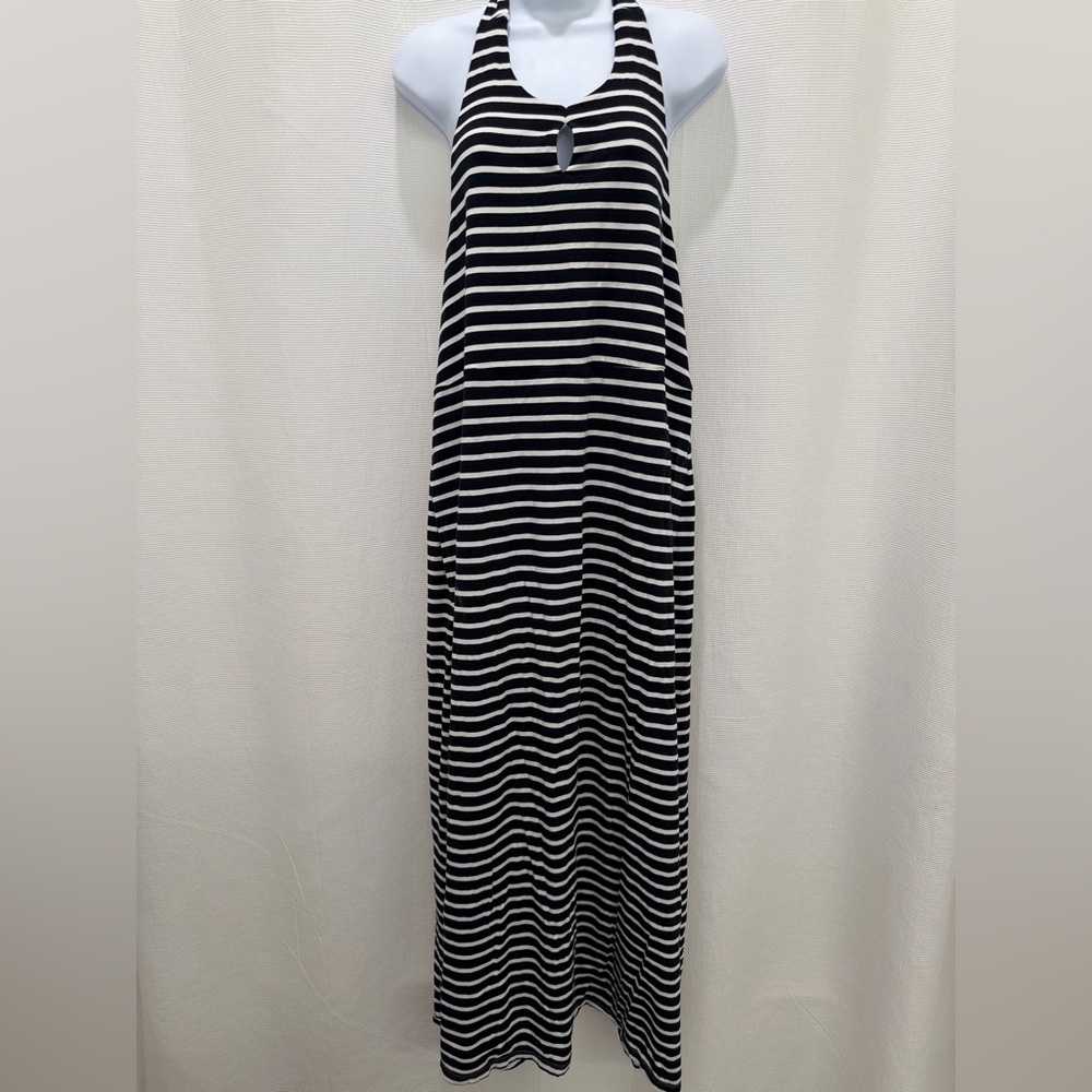 LAND’ END Striped Halter Maxi Dress - Black & White.
